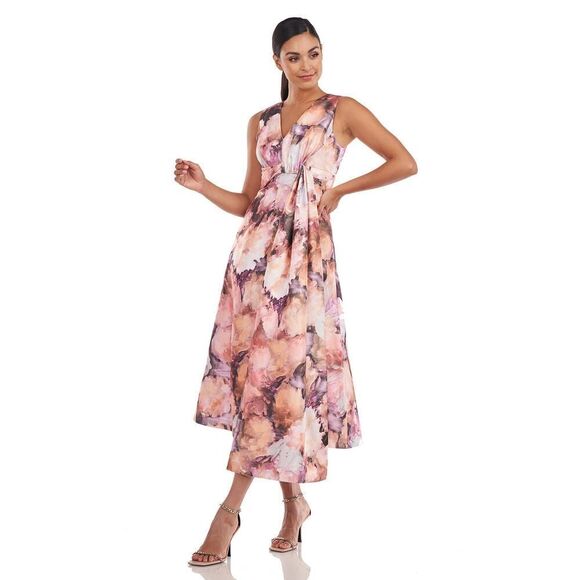 Kay Unger Lani Midi Dress Women's 0 Pink Floral A-Line Sleeveless NWT - Picture 12 of 13